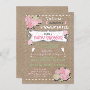 Barefoot and pregnant Bubbly baby shower invites