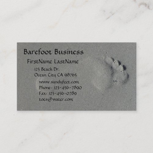 Barefoot footprint in sand photo business card