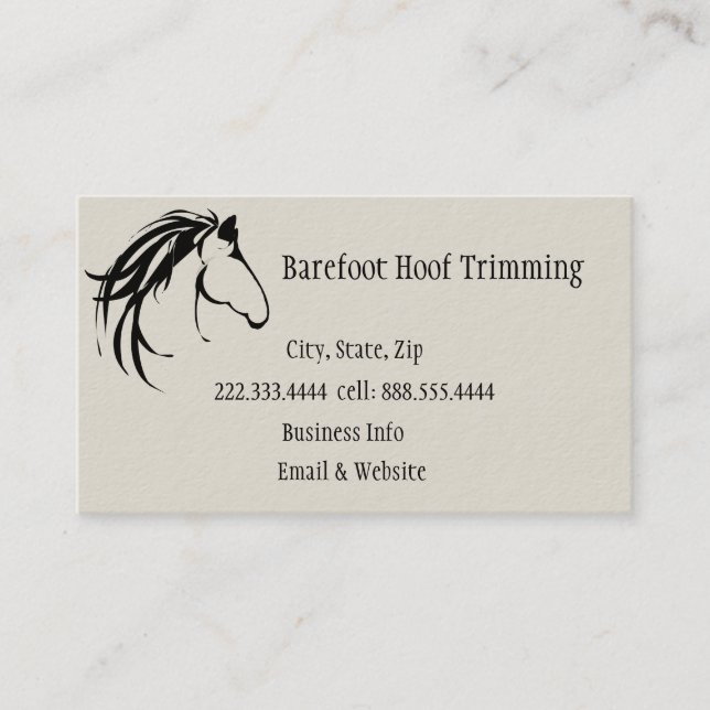 Barefoot Hoof Trimming Classic Horse Logo Business Card (Front)