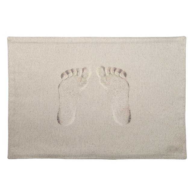 Barefoot Prints In Beach Sand Cloth Placemat (Front)