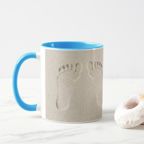 Barefoot Prints in Beach Sand  Mug