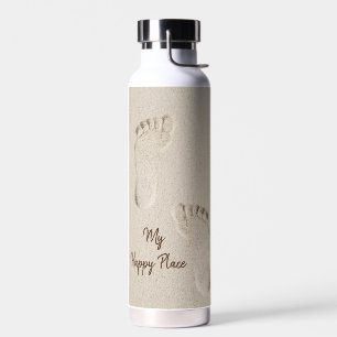 Barefoot Prints in Beach Sand Water Bottle