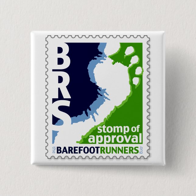 Barefoot Runners Society Stomp of Approval Square Pinback Button (Front)