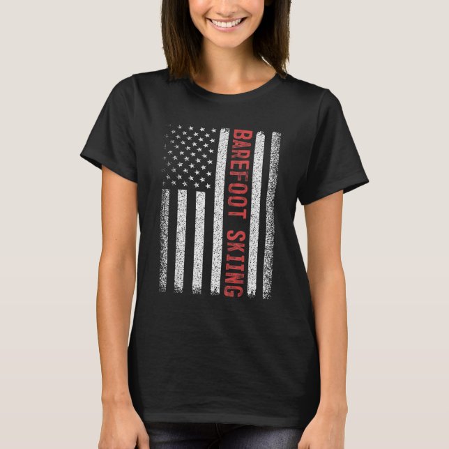 Barefoot Skiing American Flag 4th Of July  T-Shirt (Front)
