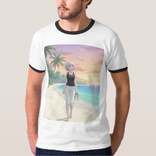 Barefoot Sunset Stroll – Tropical Beach Art  T-Shirt