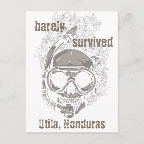 barely survived Utila Honduras Skull Dive Postcard