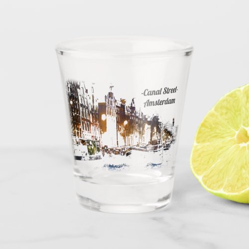 barelyThere Twilight Canal Avenue Boat Brownstones Shot Glass