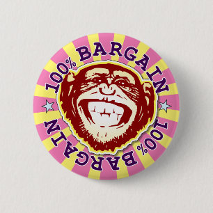 Bargain 100% Funny Funky Monkey Badge Button