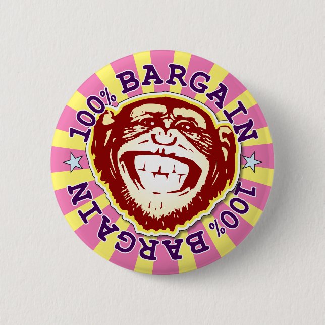Bargain 100% Funny Funky Monkey Badge Button (Front)