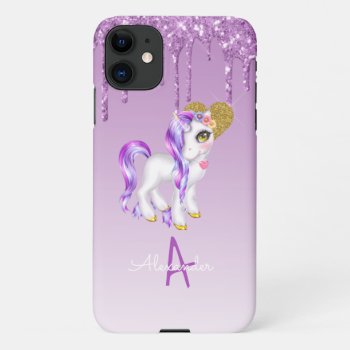 BARGAIN Budget Personalized Unicorn Purple Glitter iPhone 11 Case