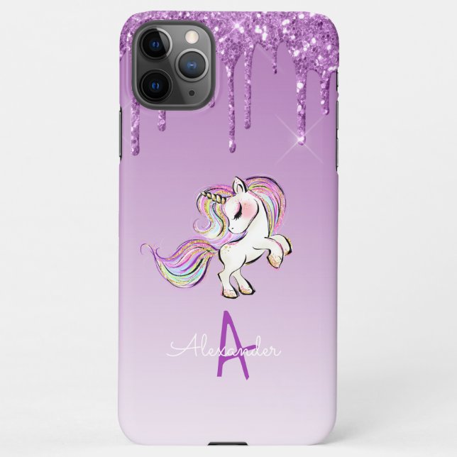 BARGAIN Budget Personalized Unicorn Purple Glitter iPhone Case (Back)