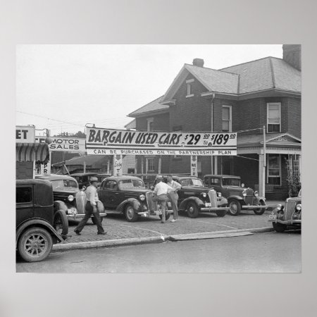 Bargain Used Cars, 1938. Vintage Photo Poster