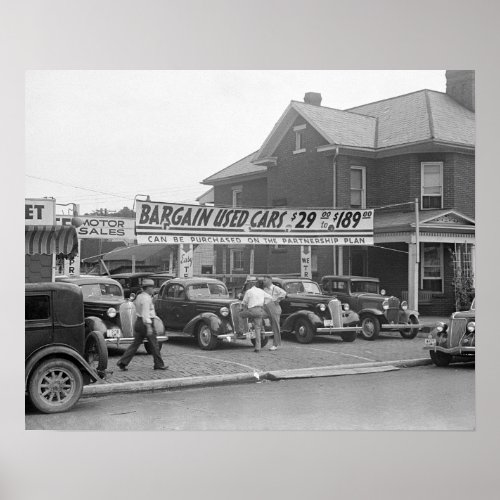 Bargain Used Cars 1938 Vintage Photo Poster