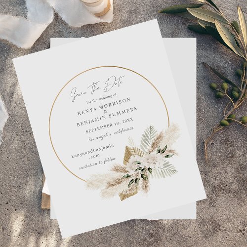 Bargin Boho Pampas Grass Floral Save the Date