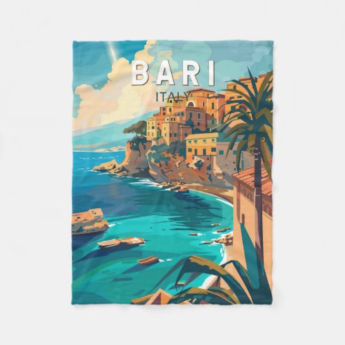 Bari Italy Travel Art Vintage Fleece Blanket