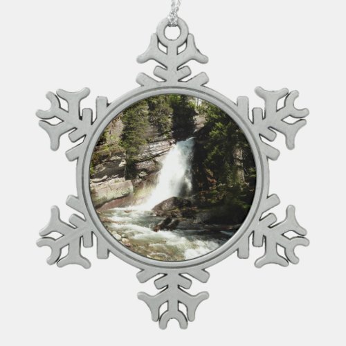 Baring Falls at Glacier National Park Snowflake Pewter Christmas Ornament