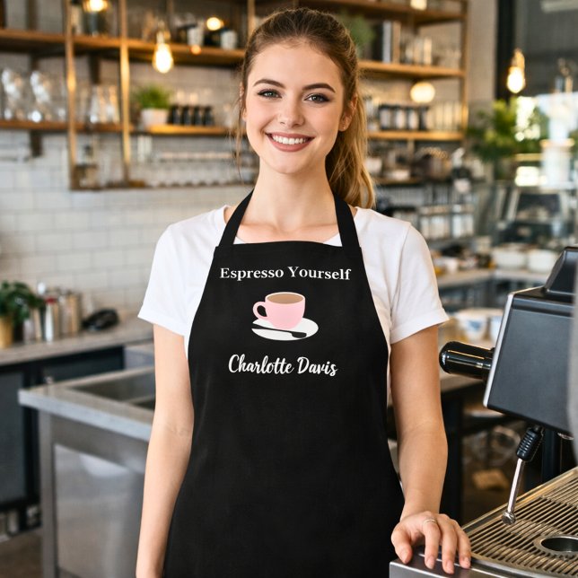 Barista black white cup coffee name quote apron (Creator Uploaded)