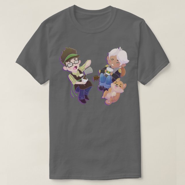 Barista Busker and Shiba T-Shirt (Design Front)