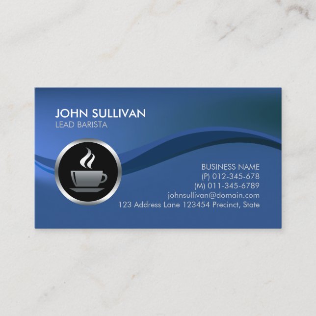 Barista Cafe Chrome Coffee Cup Icon  Business Card (Front)