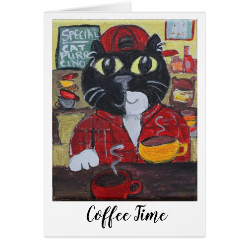 Barista Cat Coffeehouse Painting Fun Folk Art