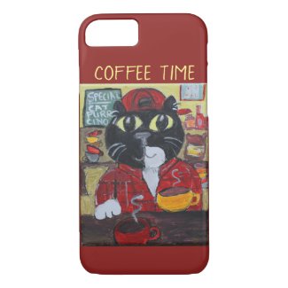 Barista Cat Cute Folk Art Kitty Painting