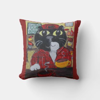 Barista Cat Folk Art Painting Coffeehouse Fun