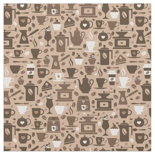 Barista coffee themed brown pattern fabric