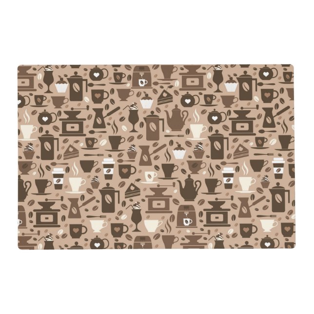 Barista coffee themed brown pattern placemat (Front)