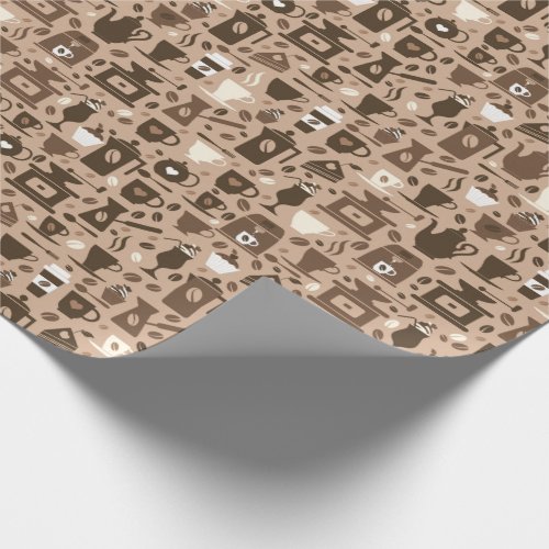 Barista coffee themed brown pattern wrapping paper