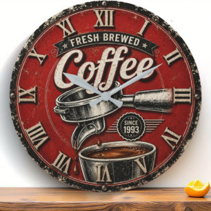 Barista Espresso Vintage Coffee Machine Decor  Large Clock