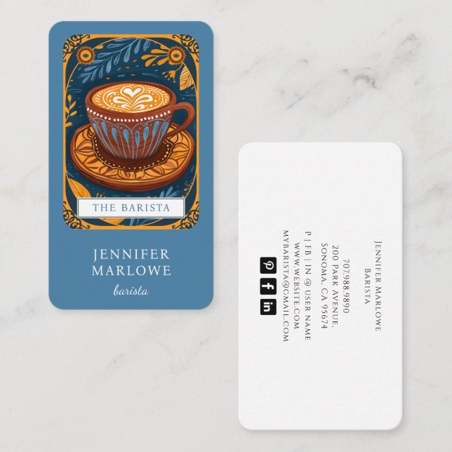 Barista Tarot Blue Business Card (Front/Back)