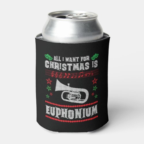 Baritone Euphonium Ugly Christmas Sweater Style Can Cooler