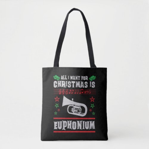 Baritone Euphonium Ugly Christmas Sweater Style Tote Bag
