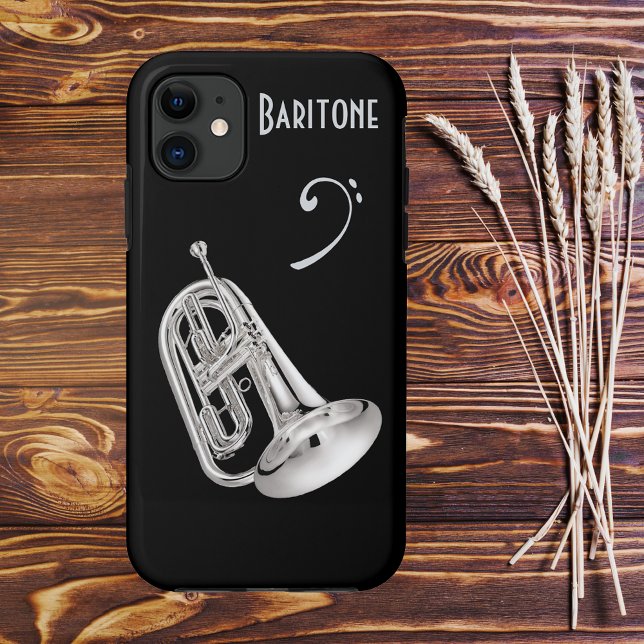 Baritone Horn in Silver Case-Mate iPhone Case (Baritone Horn in Silver with Custom Text Line Phone Case)