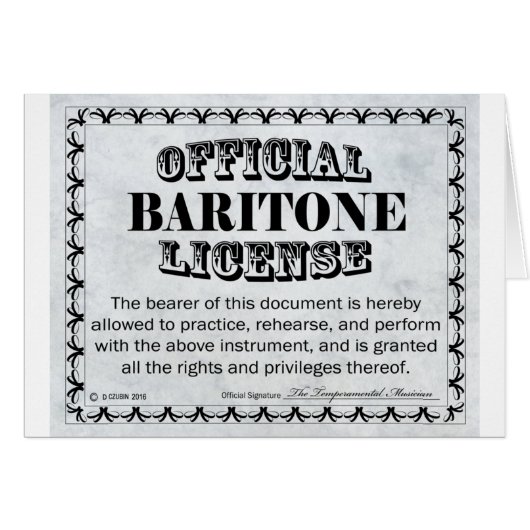 Baritone License Cards (Front Horizontal)
