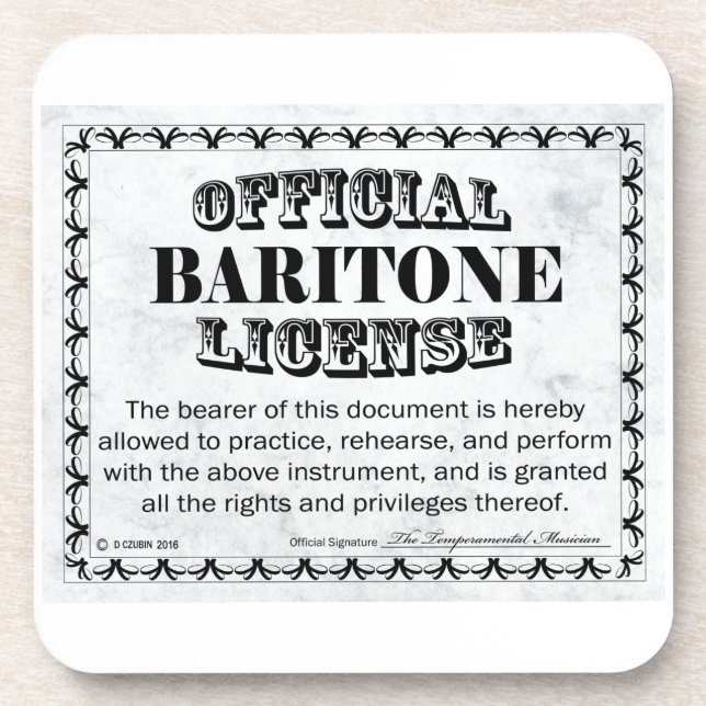 Baritone License Drink Coaster (Front)