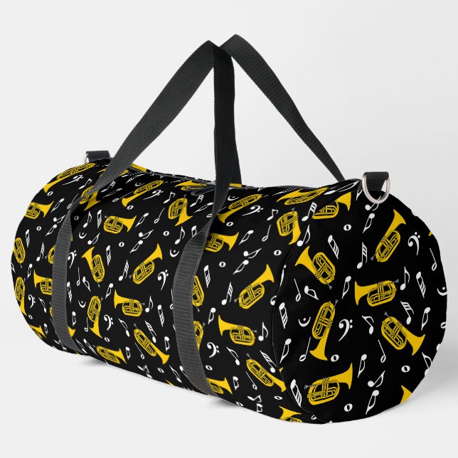 Baritone Music Notes Bass Clef Duffle Bag (Left Corner)