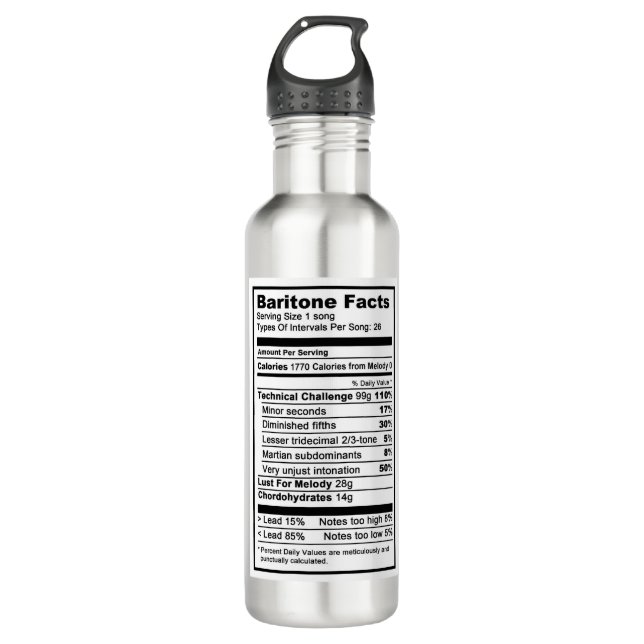 Baritone "Nutrional Information" Stainless Steel Water Bottle (Front)