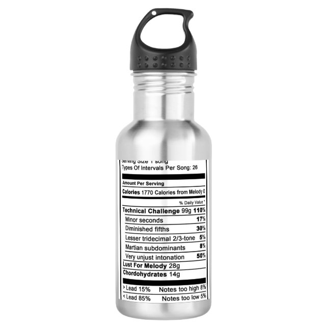 Baritone "Nutrional Information" Stainless Steel Water Bottle (Front)