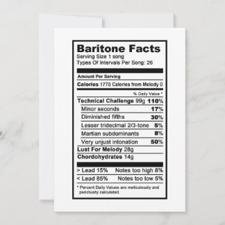 Baritone "Nutritional Information Label" Card
