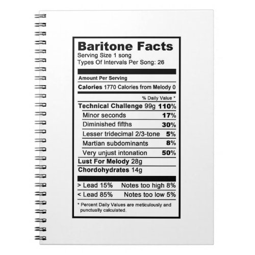 Baritone Nutritional Information Label Notebook