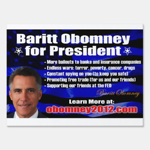 Baritt Obomney for President 2012 Sign _ 18x24
