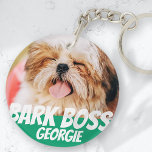 Bark Boss Pet Dog Photo Modern Cool Simple Keychain<br><div class="desc">Design is simple with a simple color background and sans serif typography for a superhero look.</div>