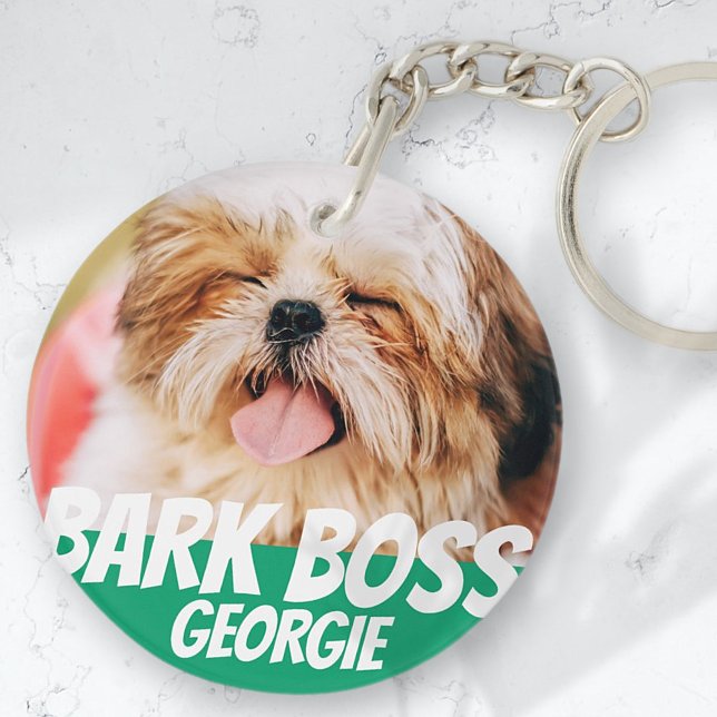 Bark Boss Pet Dog Photo Modern Cool Simple Keychain (Creator Uploaded)