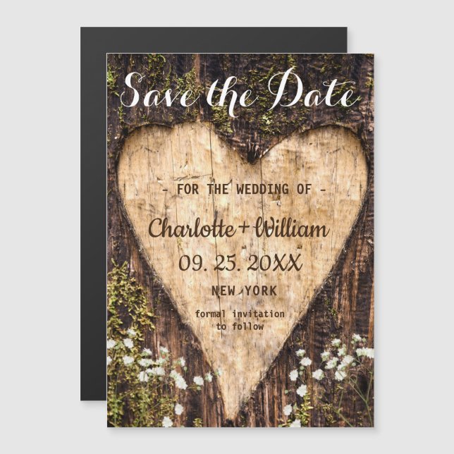 Bark Heart Wedding Save The Date Magnetic Card (Front/Back)