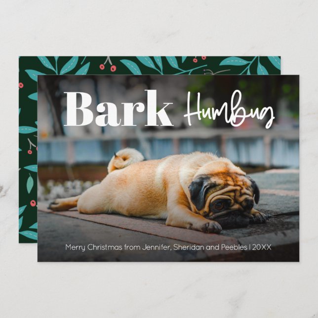 Bark Humbug Modern Custom Photo Holiday Card (Front/Back)
