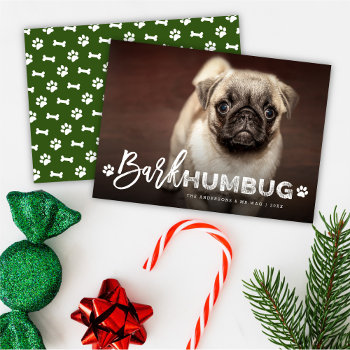 Bark Humbug Typography Dog Lover Photo Funny Pet Holiday Card by fat_fa_tin at Zazzle