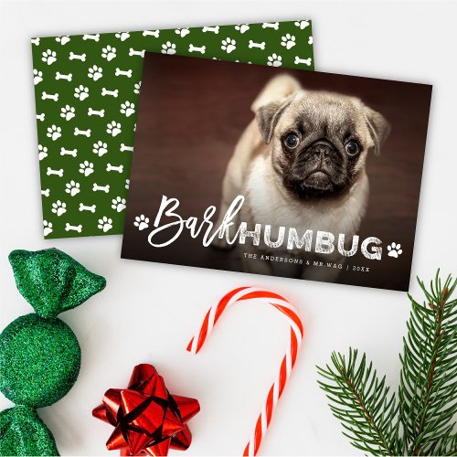 Bark Humbug Typography Dog Lover Photo Funny Pet Holiday Card