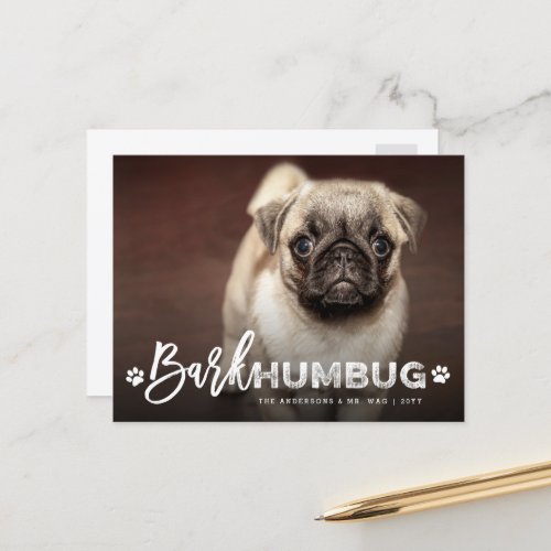 Bark Humbug Typography Dog Lover Photo Funny Pet Holiday Postcard
