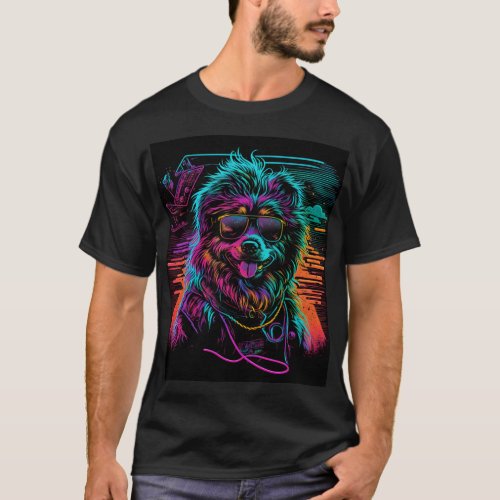Bark to the Future 80s Synthwave Dog Graphic T_Shirt